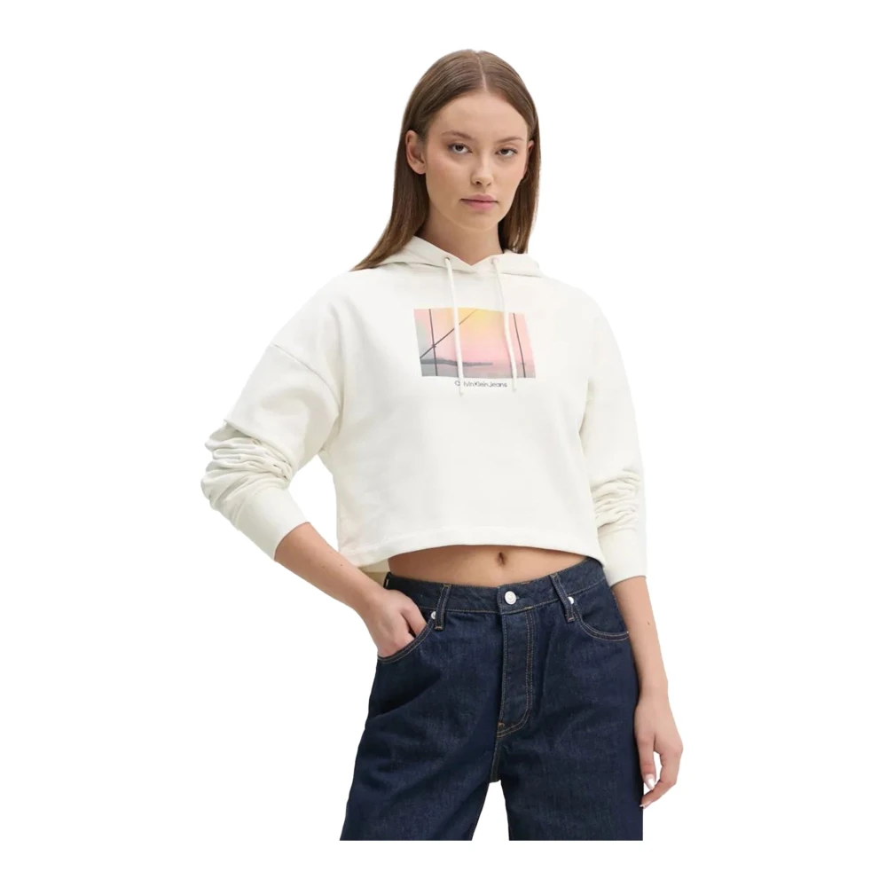 Calvin Klein Capuchonkatoenen trui Wit White Dames