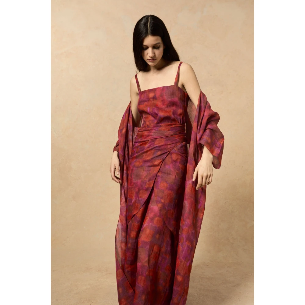 Cortana Indira Print Lange Ramie Jas Red Dames