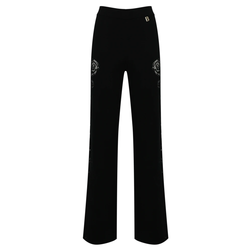 Blugirl Zwarte gebreide broek met bloemendetail Black Dames