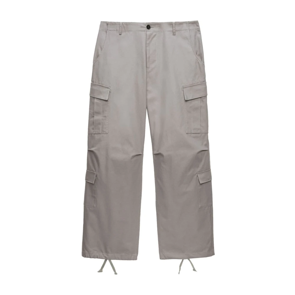 Msgm Men's Gray Straight Trousers, M, Grey Cargo Drawstring Trousers