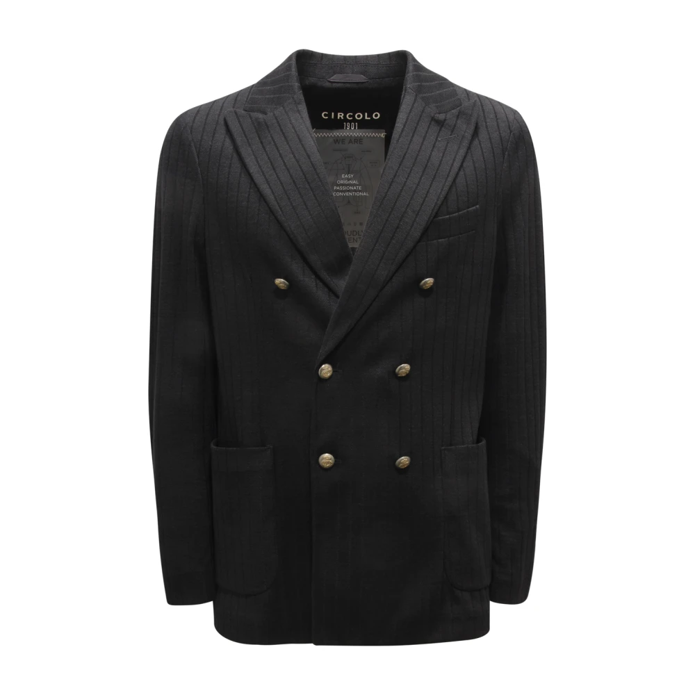 Circolo 1901 Herren Schwarz Leinen/Baumwoll Doppelreiher Jacke