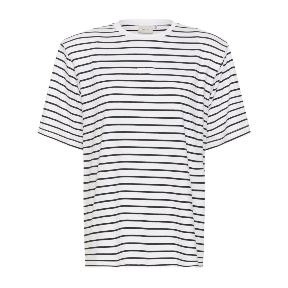 Gestuz Women's White Striped Tee Top Black Stripe - T-Shirts - M - Tops
