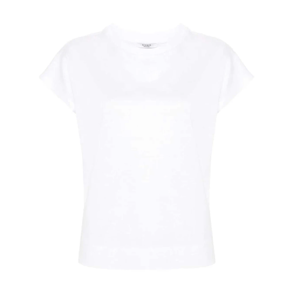 PESERICO Katoenen T-shirt met kapmouwen White Dames