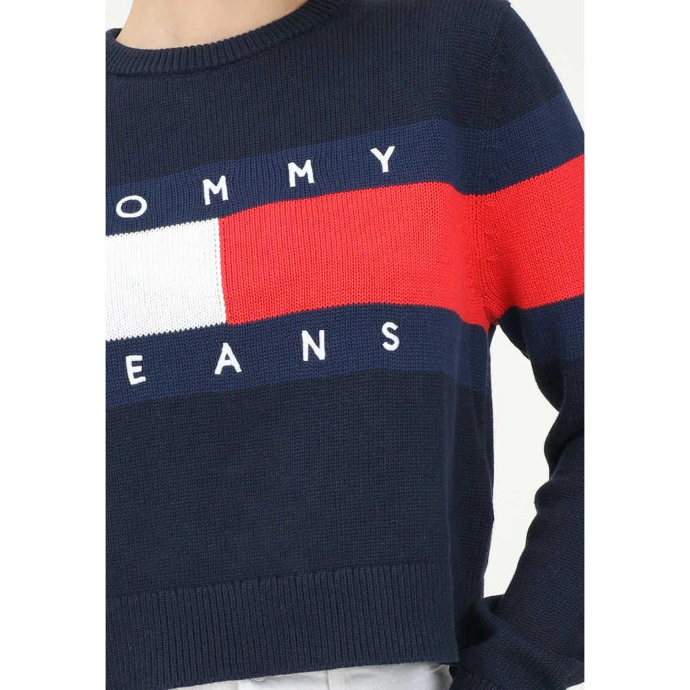 Tommy Jeans Color Block Trui met Ronde Hals Blue Dames