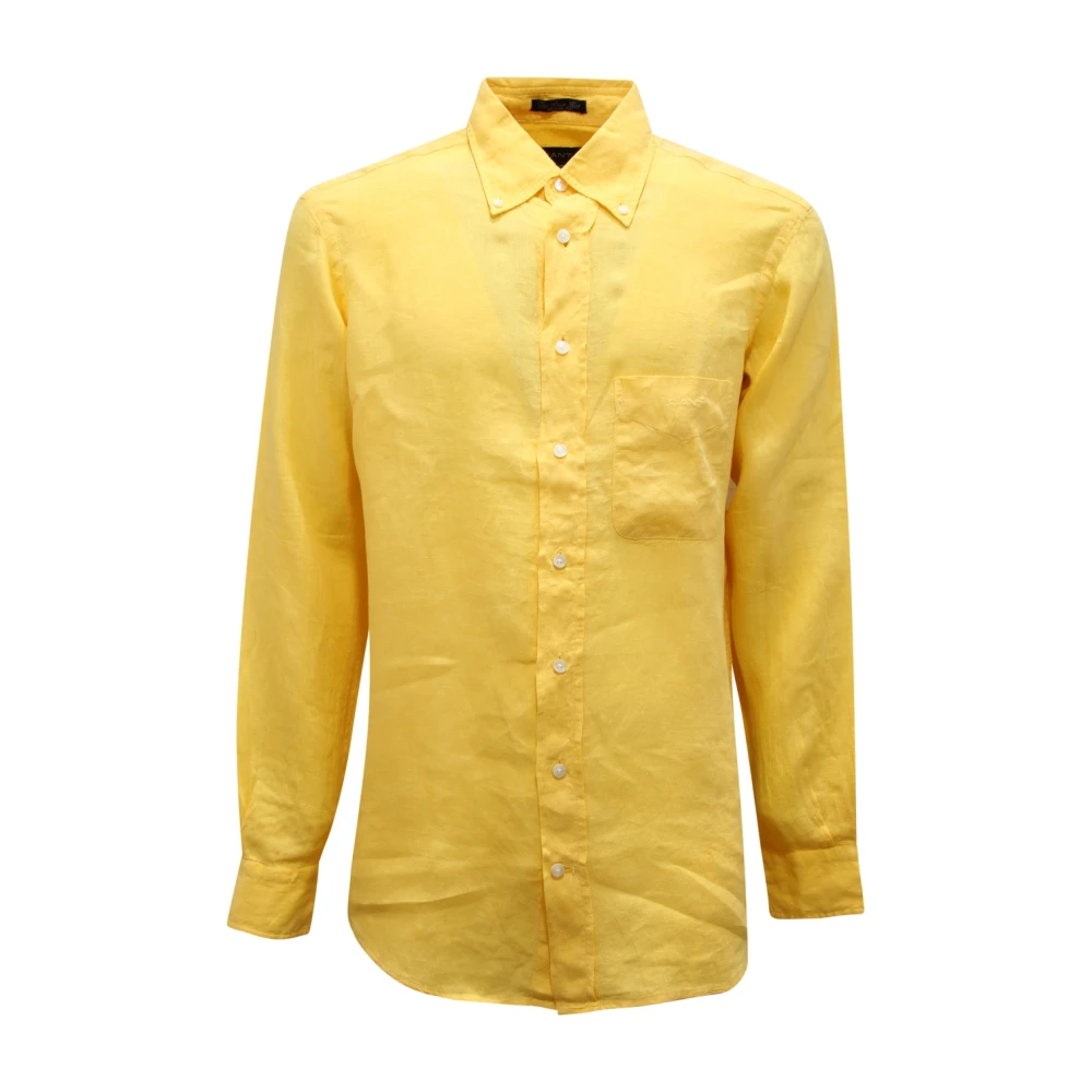Gant Men's Yellow Button-Down Linen Shirt With Pocket - Casual Shirts - S - Shirts