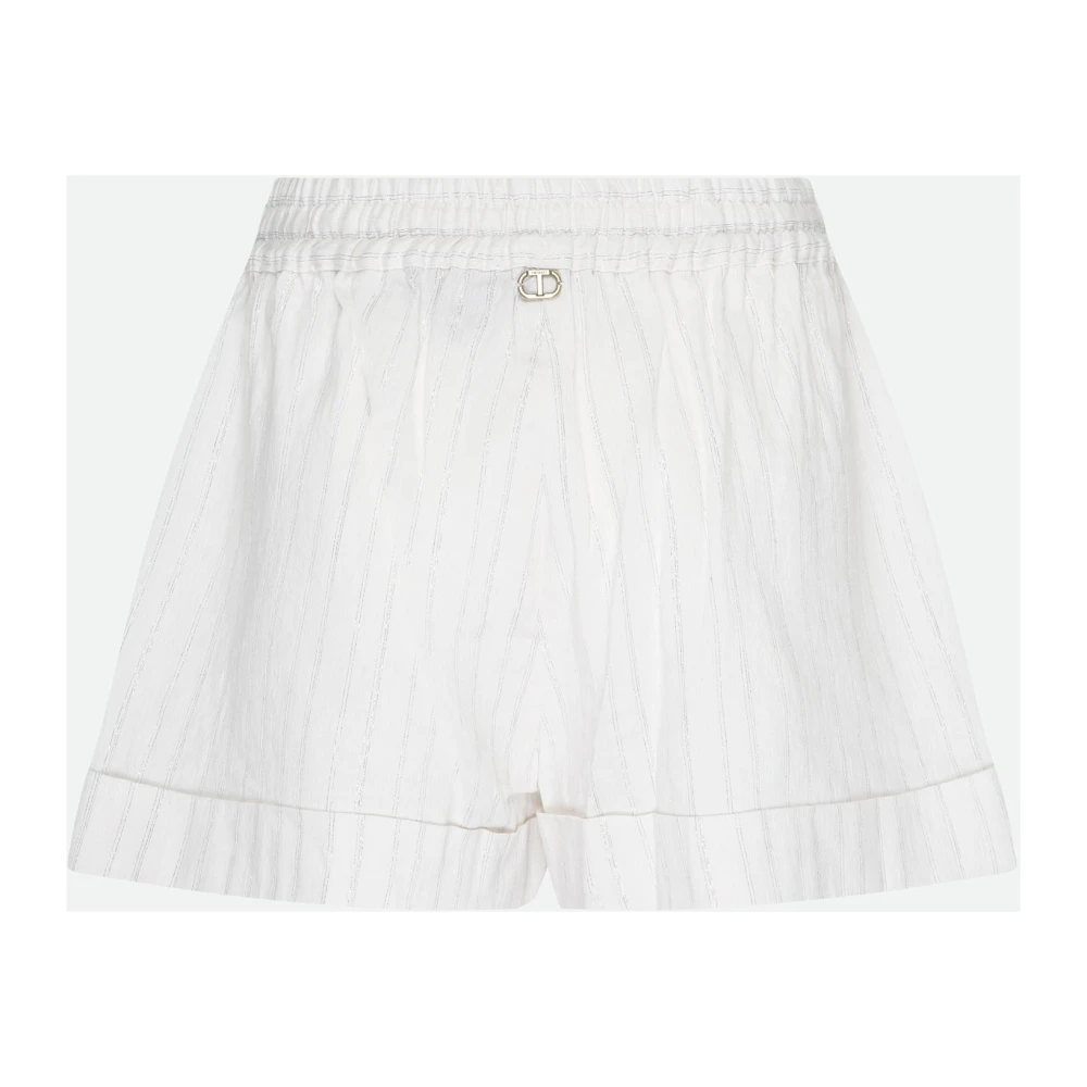 Twinset Witte Gestreepte Katoenen Linnen Shorts White Dames