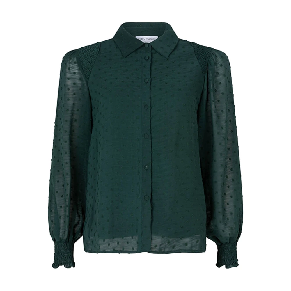 Lofty Manner semi-transparante blouse Elia met stippen en textuur donkergroen