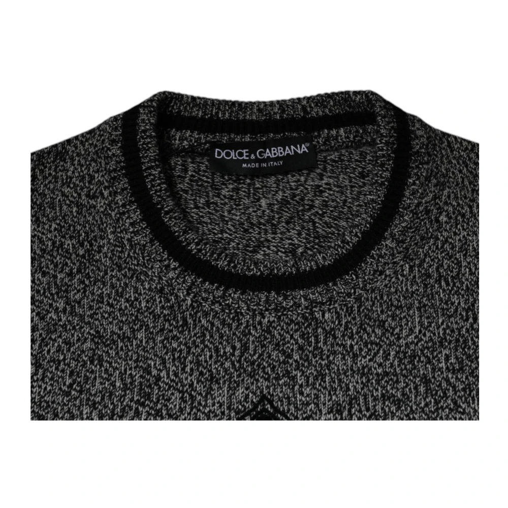 Dolce & Gabbana Kasjmier Crew Neck Zwarte Print Sweater Gray Heren