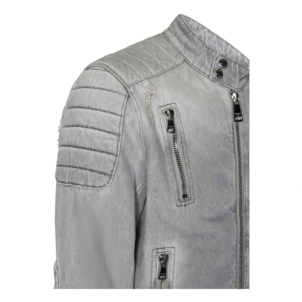 Balmain Grijze Denim Jas Aw24 Gray Heren