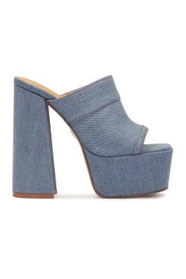 Denim mules med platå och hög klack