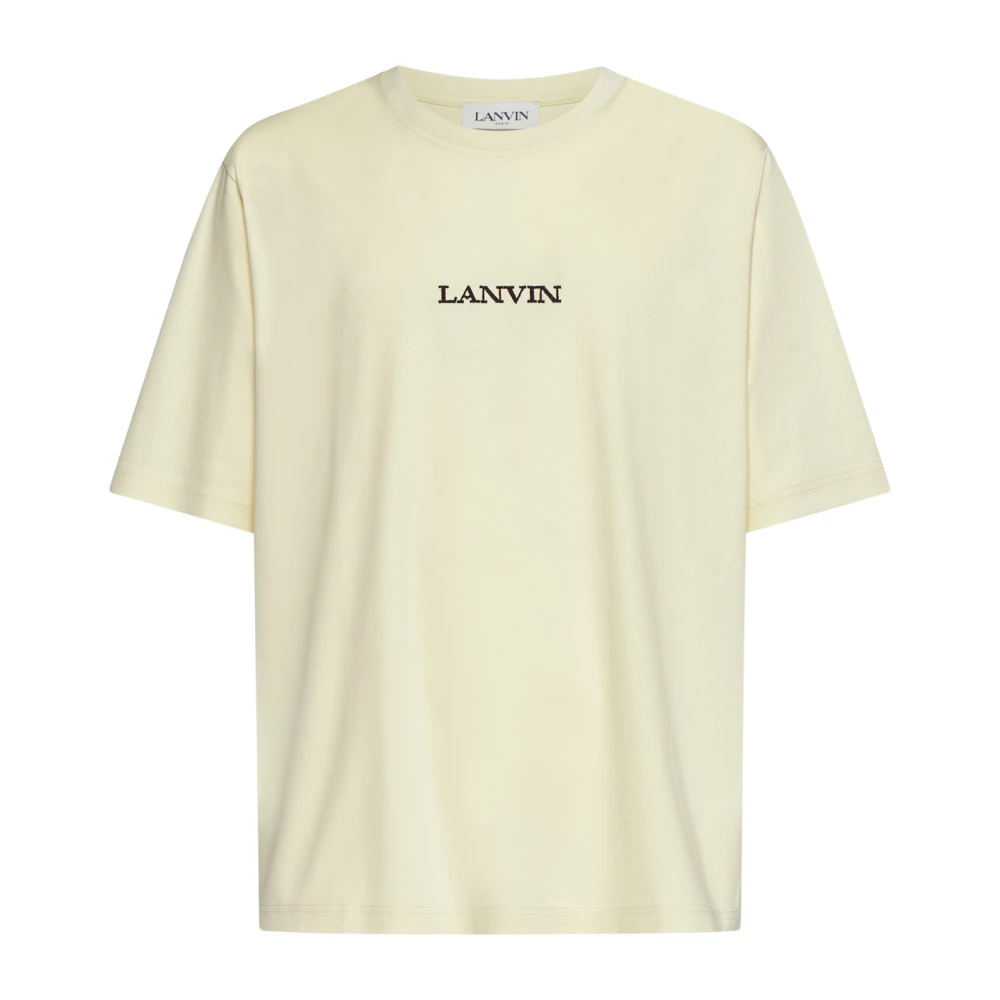 Lanvin Lichtgele katoenen T-shirt met bouclette-logo Beige Heren
