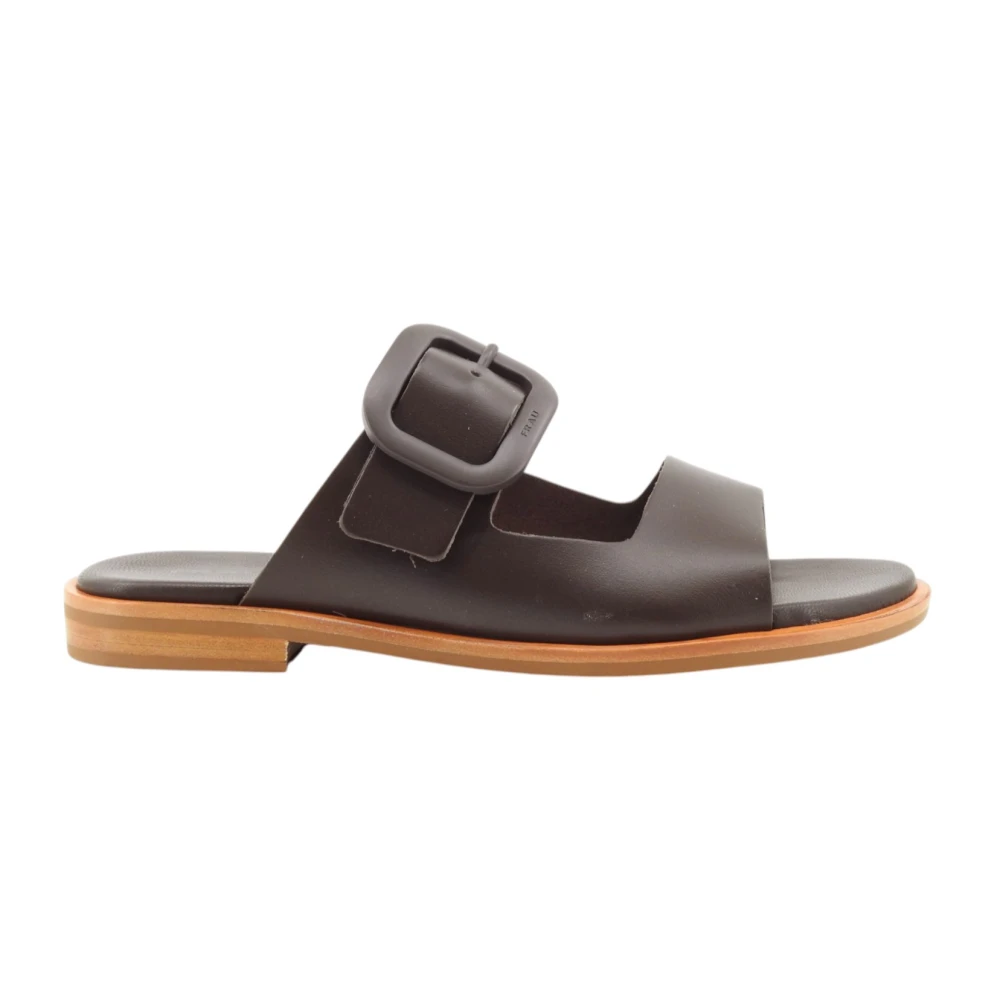 Frau Women's Brown Sliders, 6 Uk, Three-Strap Leather Slide