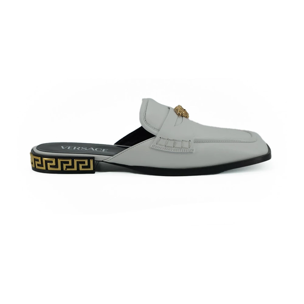 Versace Guld Medusa Läder Mulor Vita Skor White, Dam