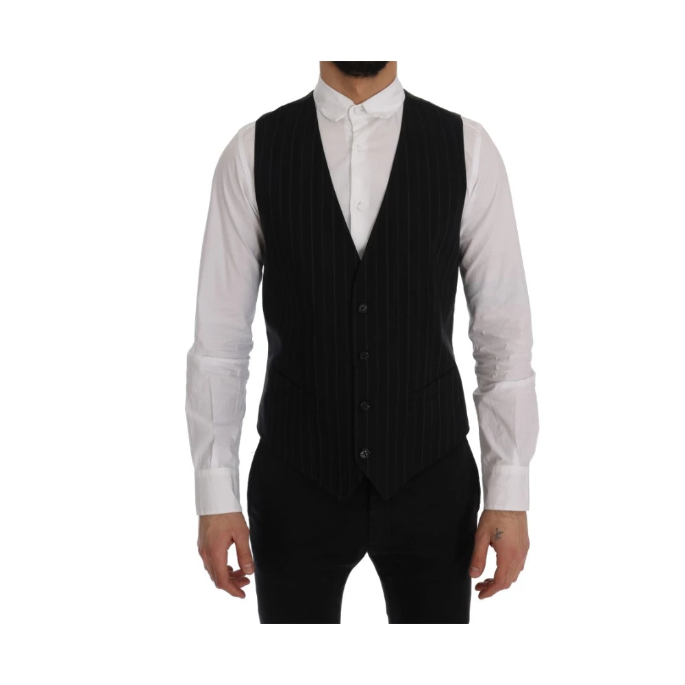 Dolce & Gabbana Gestreepte katoenen vest met verstelbare band Black Heren