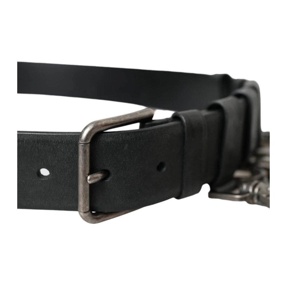 Dolce & Gabbana Zwarte Leren Riem met Metalen Gesp Black Heren