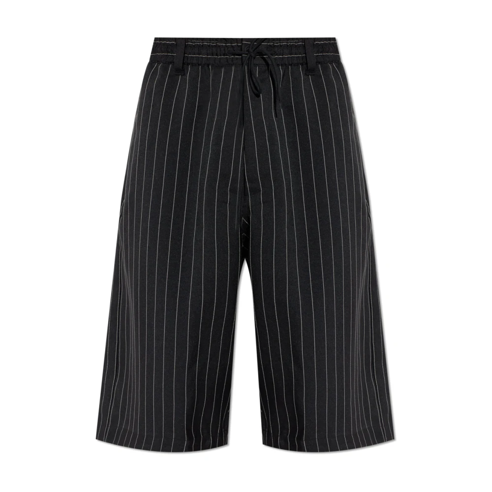 Y-3 Men's Black Bermudas, M, Pinstripe Sport Uniform Shorts