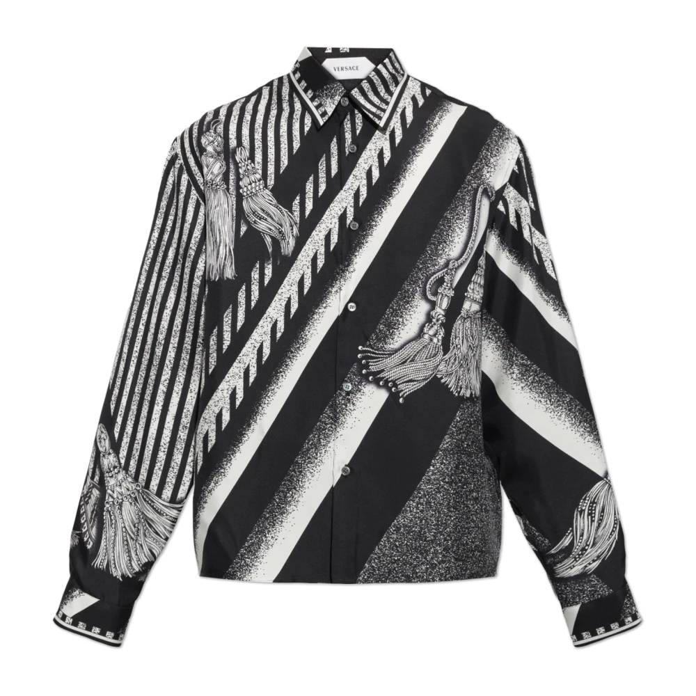 Versace Uomo Nero - Camicia In Seta Con Stampa - Shirts - 2XL