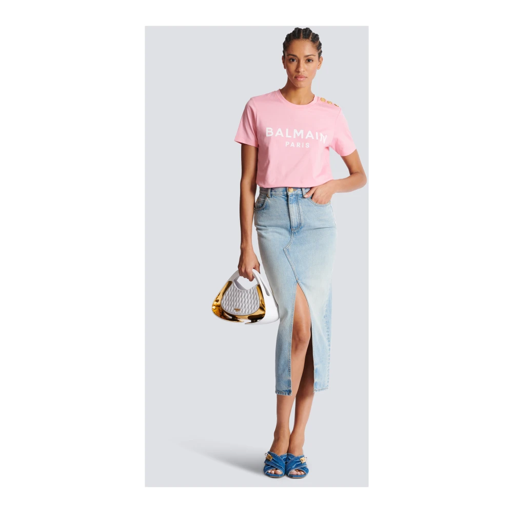 Balmain T-shirt met Parijs print Pink Dames