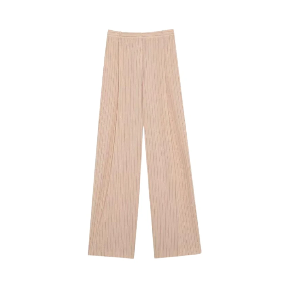 Nina Ricci Gestreepte Wollen Flared Broek Beige Dames