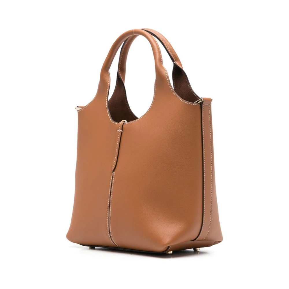 TOD'S Bruine Leren Handtas Kreeftklauwsluiting Brown Dames