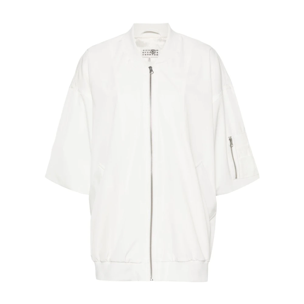 MM6 Maison Margiela Witte Geribbelde Kraag Jas White Dames