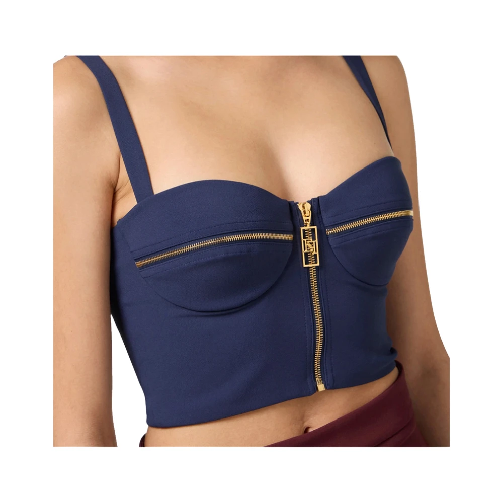 Elisabetta Franchi Blauwe Geplooide Top Veelzijdig en Trendy Blue Dames
