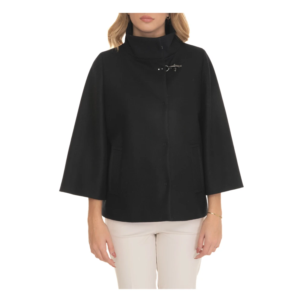 Fay Wollen cape met drukknoopsluiting Black Dames