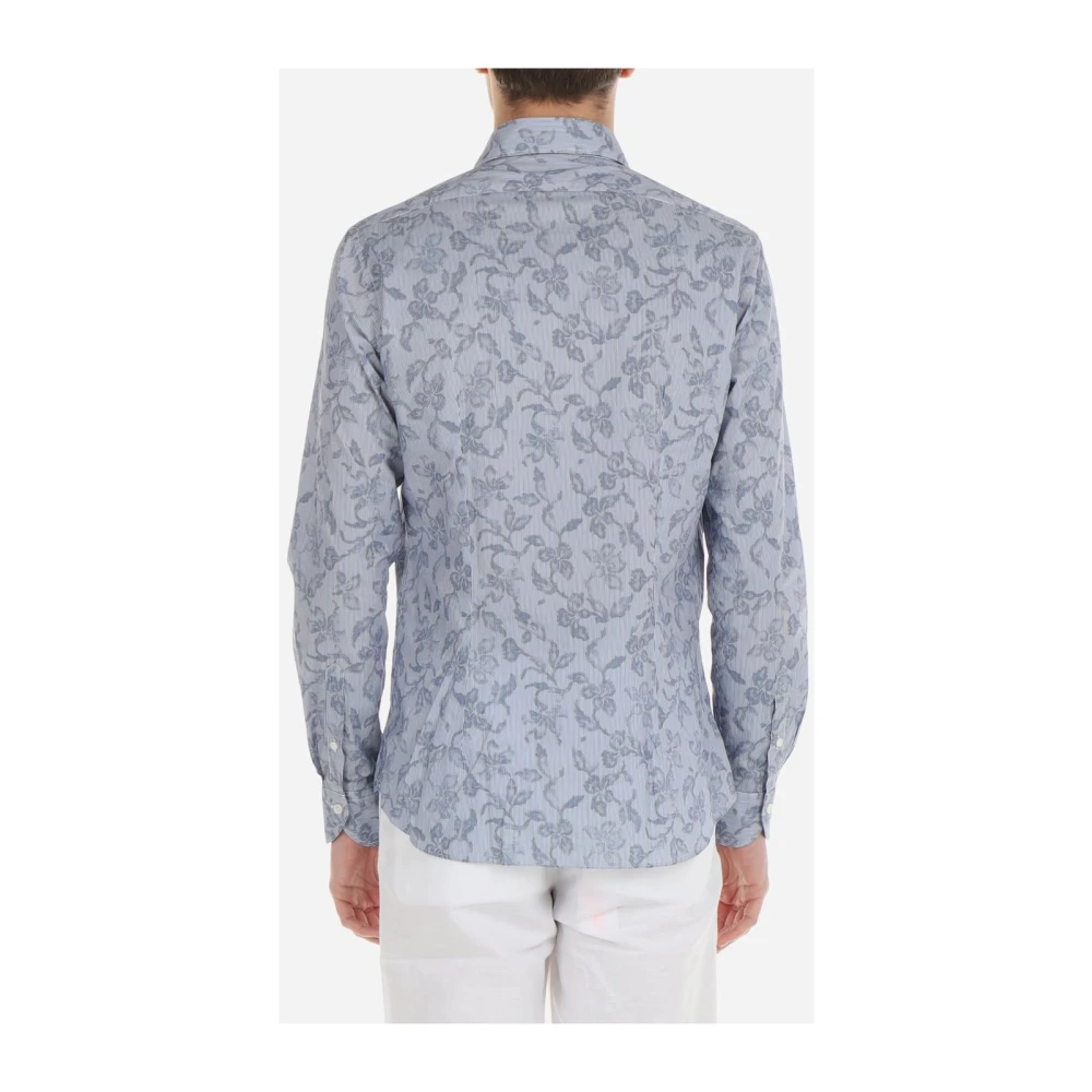 Xacus Blauw-wit katoenen overhemd met patroon Blue Heren