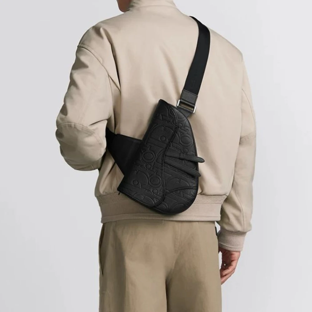 Dior Leren Saddle Tas met Verstelbare Band Gray Heren