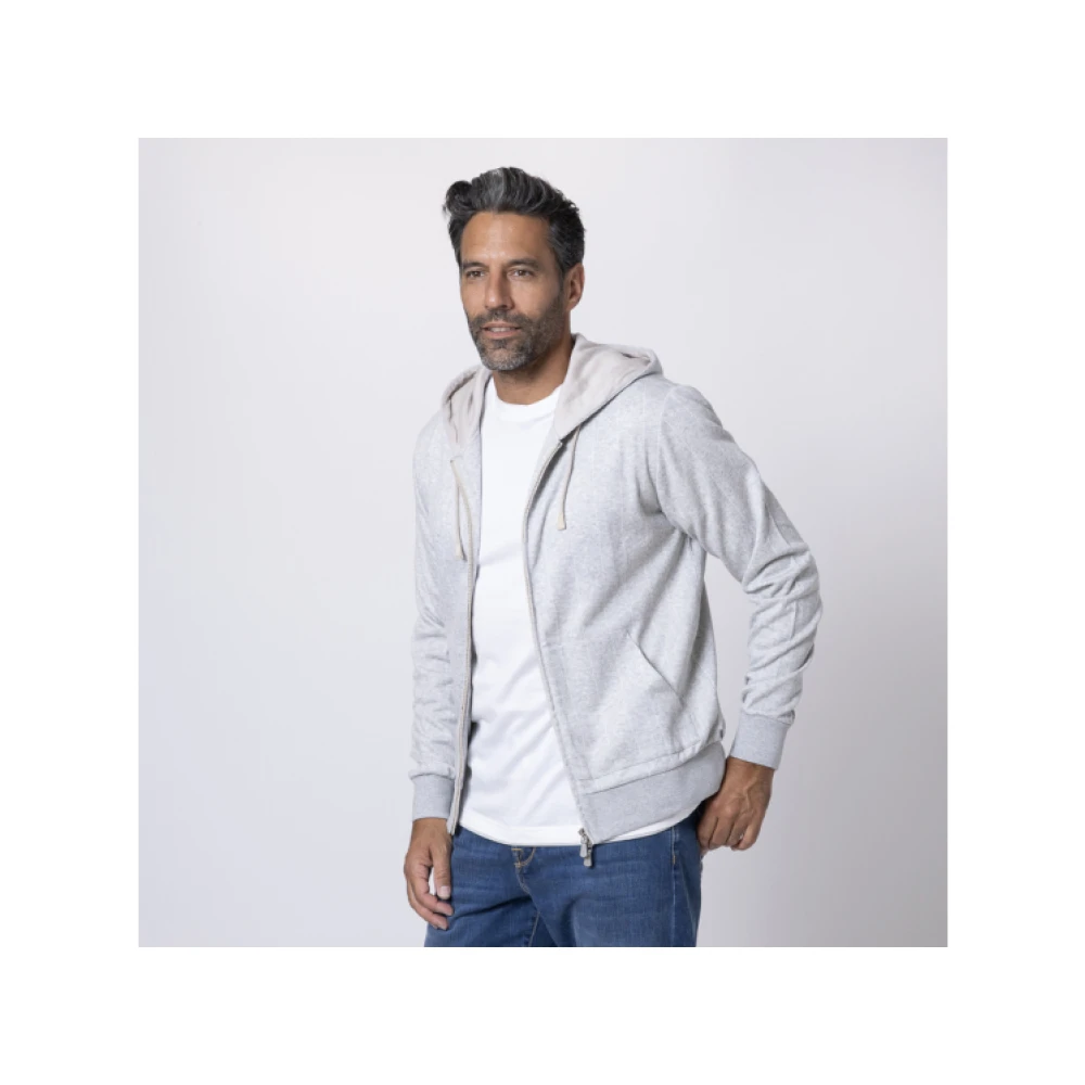 Eleventy Grijze Gestreepte Hoodie met Rits Gray Heren