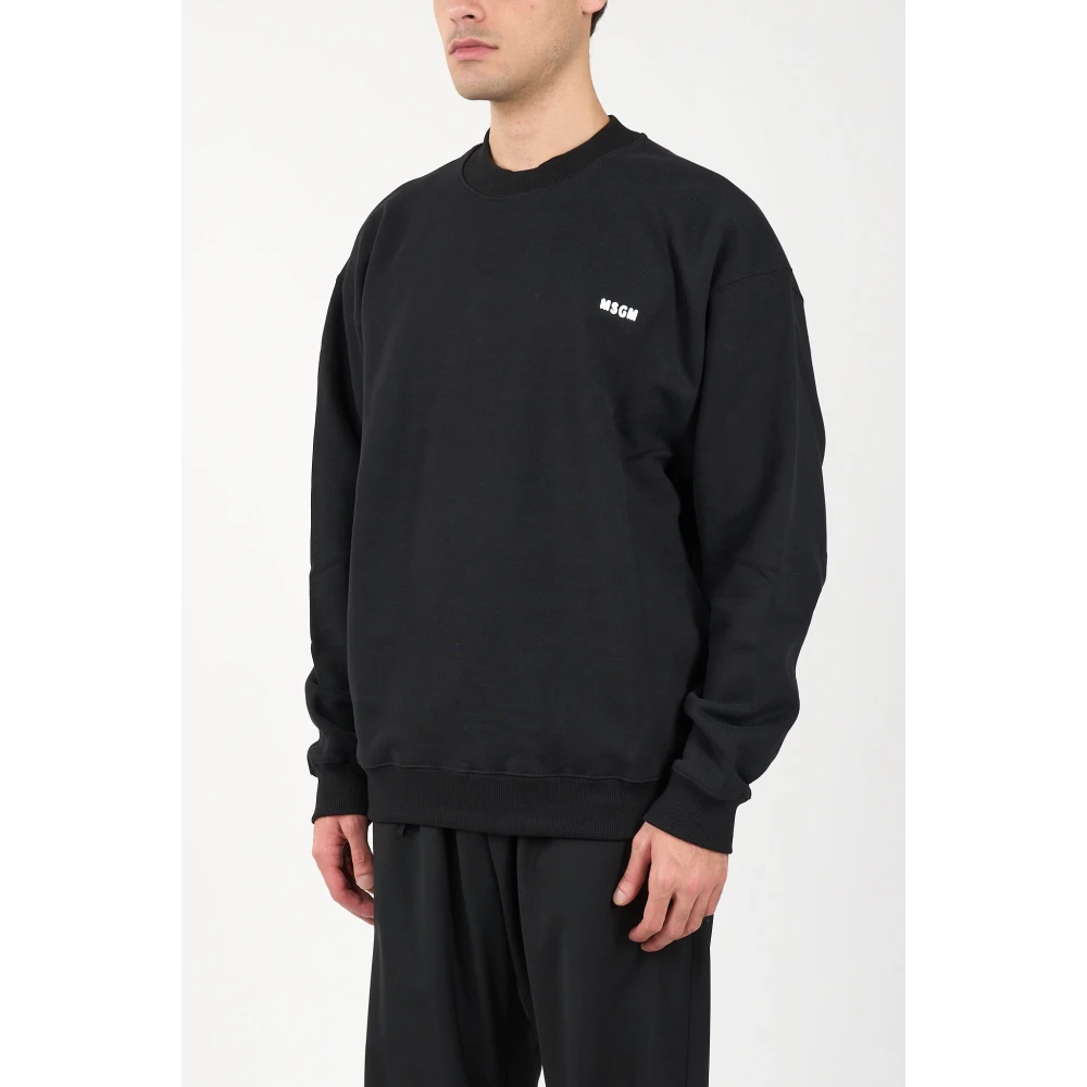 Msgm Logo Sweater met Ribboorden Black Heren