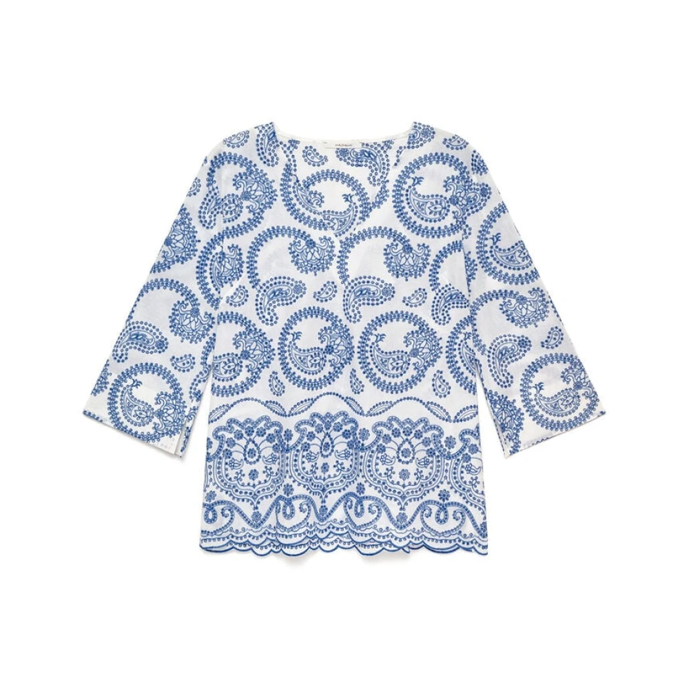 Maliparmi Vrouw Blauw Overhemden Dames, Xl, Katoen, Broderie Anglaise Blouse