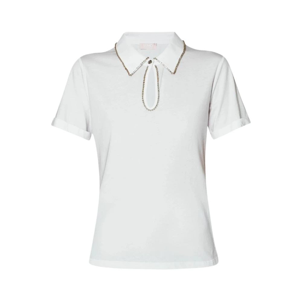 Liu Jo Witte Polo Shirt met Rhinestones White Dames