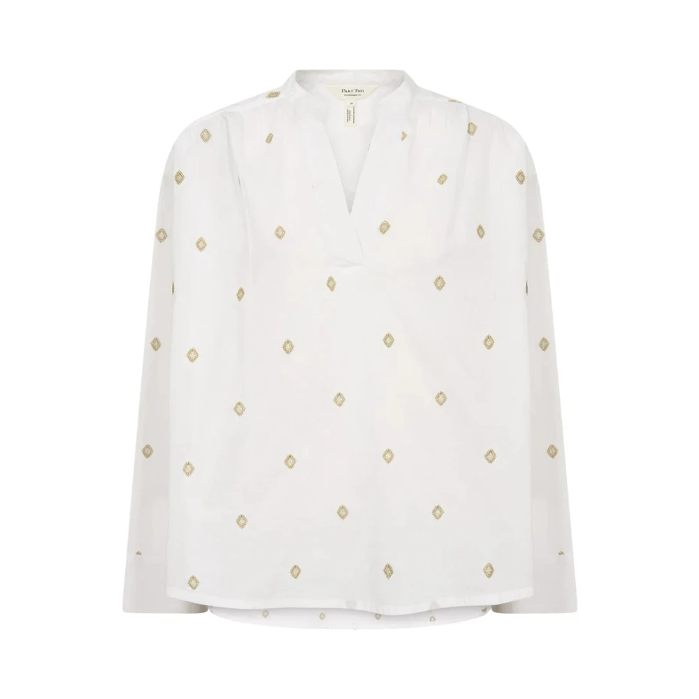 Part Two Women's White Blouses, 2XL, Gold Embroidery Natalepw Blouse