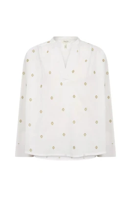 Vitguld Broderi Natalepw Blus