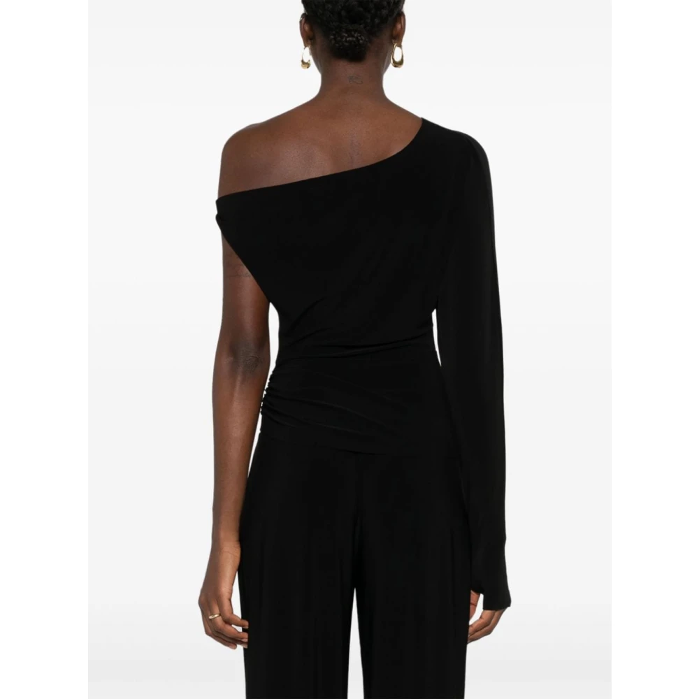 Norma Kamali Zwarte Cold-Shoulder Sweater met Asymmetrische Zoom Black Dames