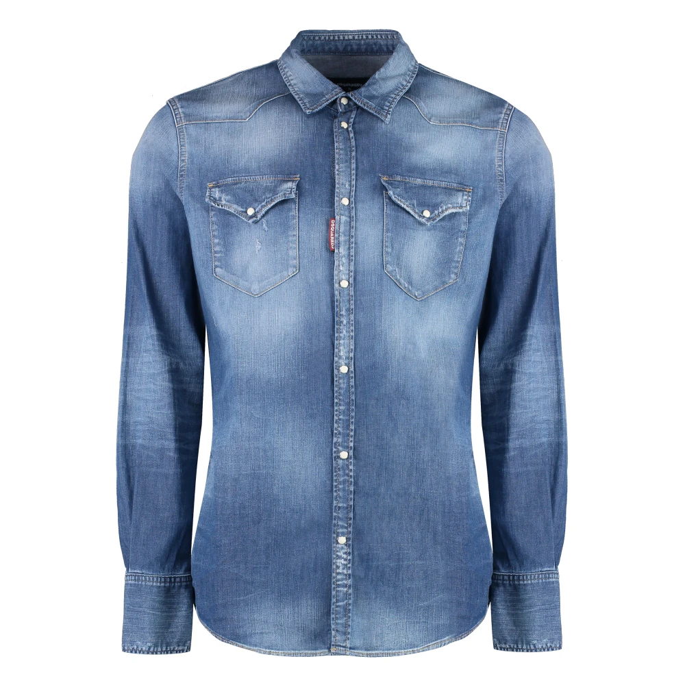 Dsquared2 Stone Washed Denim Shirt Blue Heren