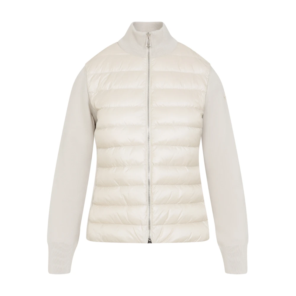 Moncler Women's Beige Tricot Cardigan With Tech Fabric - Down Jackets - L - Jackets