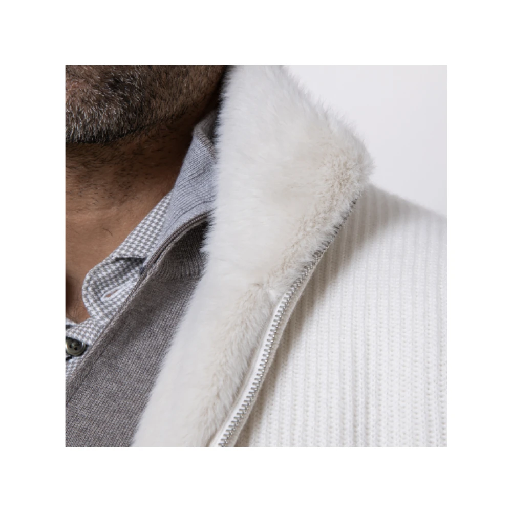 Gran Sasso Kasjmier Ecru Gilet met Geïntegreerde Nepbont White Heren