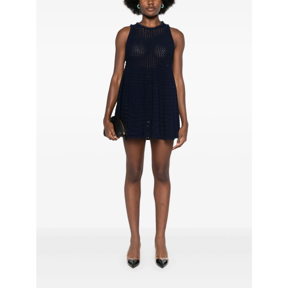 Alaïa Blauwe Gebreide Mini Jurk Blue Dames