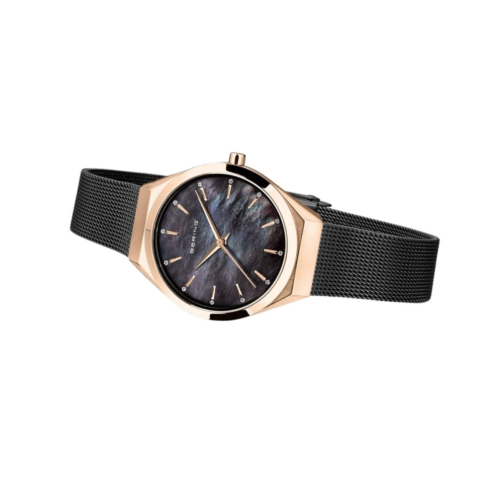 Bering Women's Black Ultra Slim Swarovski Elements Milanese Bracelet Watch