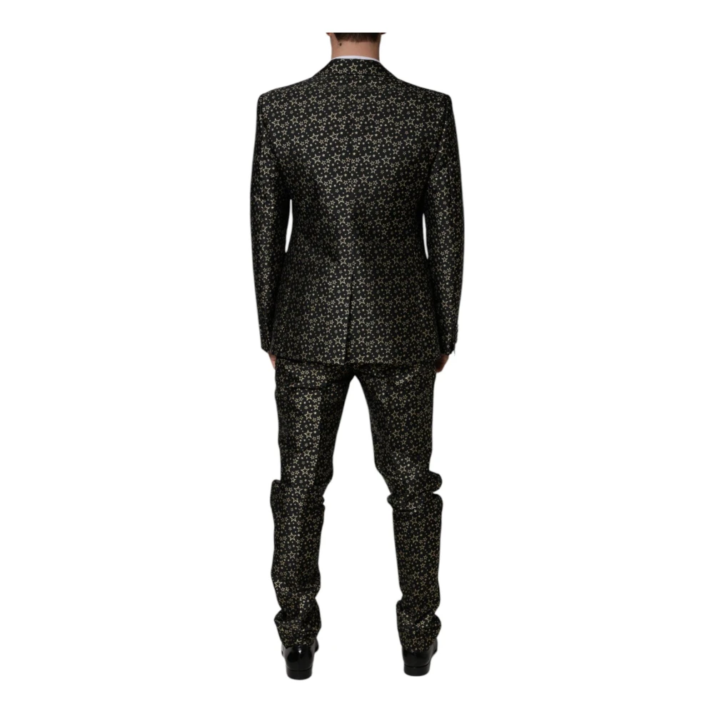 Dolce & Gabbana Zwarte Sterren Jacquard Slim Fit Pak Black Heren
