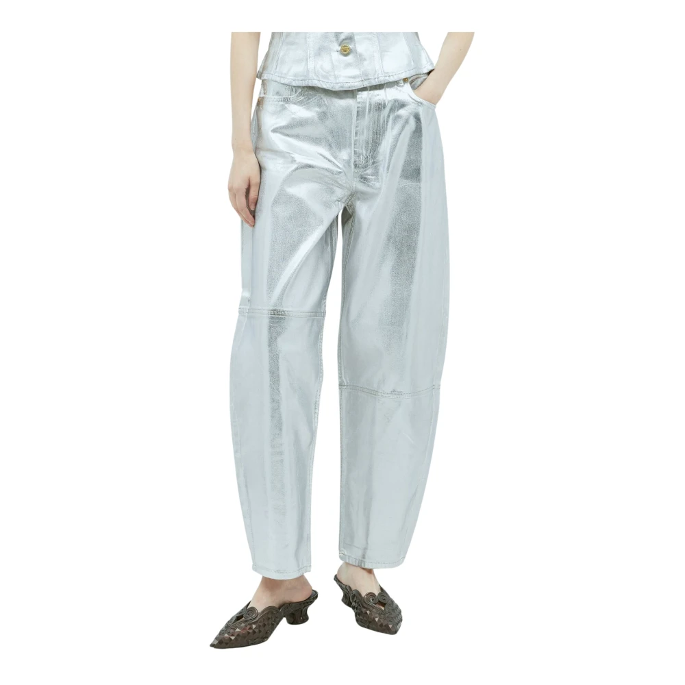 Ganni Gecoate biologische katoenen jeans met zilveren tinten Gray Dames