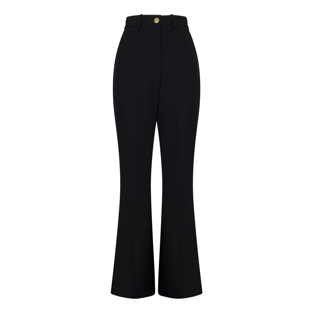 Balmain Zwarte Wol Hoge Taille Flared Broek Black Dames