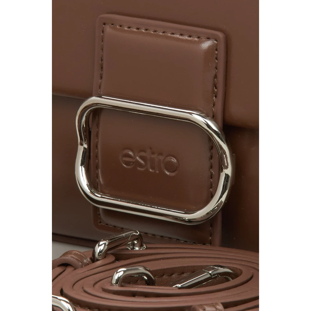 Estro Dames Donkerbruine Leren Schoudertas met Zilveren Hardware Er00115775 Brown Dames