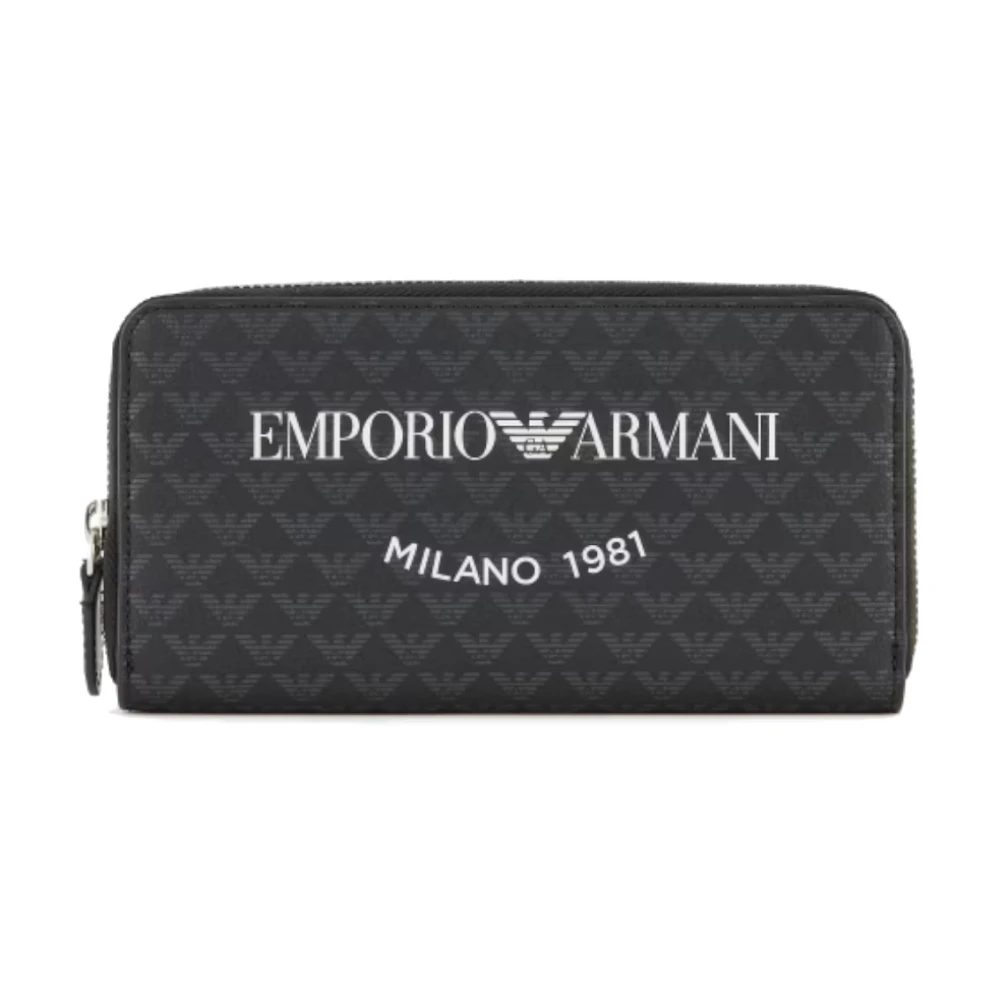 Emporio Armani Logo Print PVC Portemonnee Rits Sluiting Black Dames