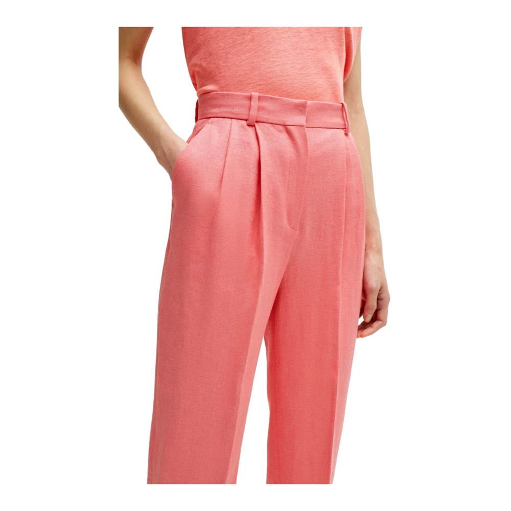 Hugo Boss Koraalroze Linnen Twill Tefike Broek Pink Dames