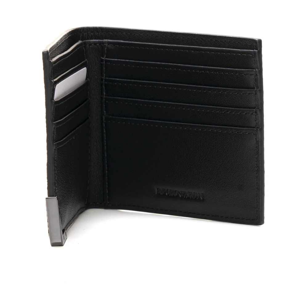 Emporio Armani Leren portemonnee met kaarthouder vakken Black Heren