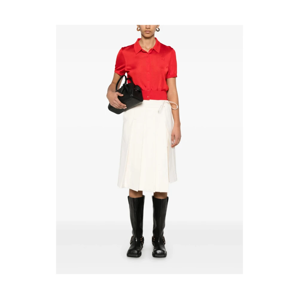 Dunst Amandel Beige Zijden Strik Shirt White Dames