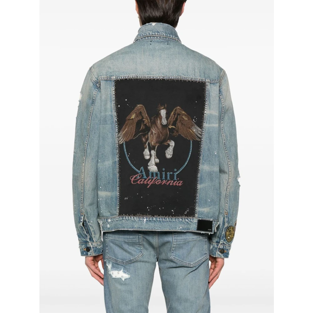 Amiri Blauw Denim Jack met Vintage Pegasus Blue Heren
